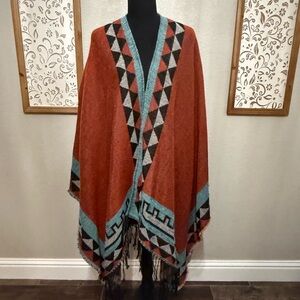 Aztec Poncho with Fringe